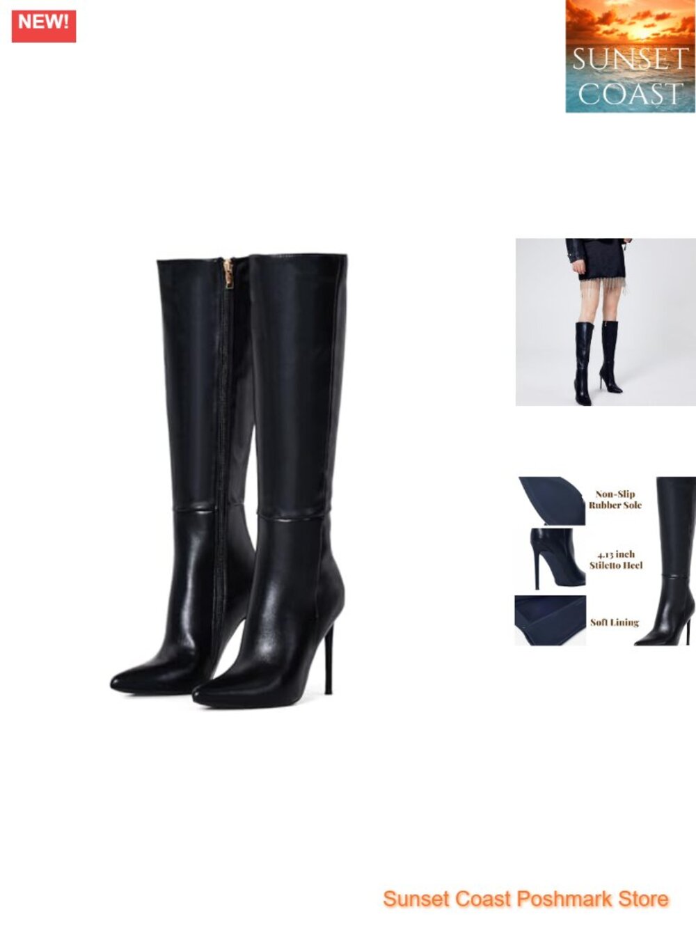 Women's Knee High Stiletto Heeled Boots Faux Leather Pointed Toe Tall Boots